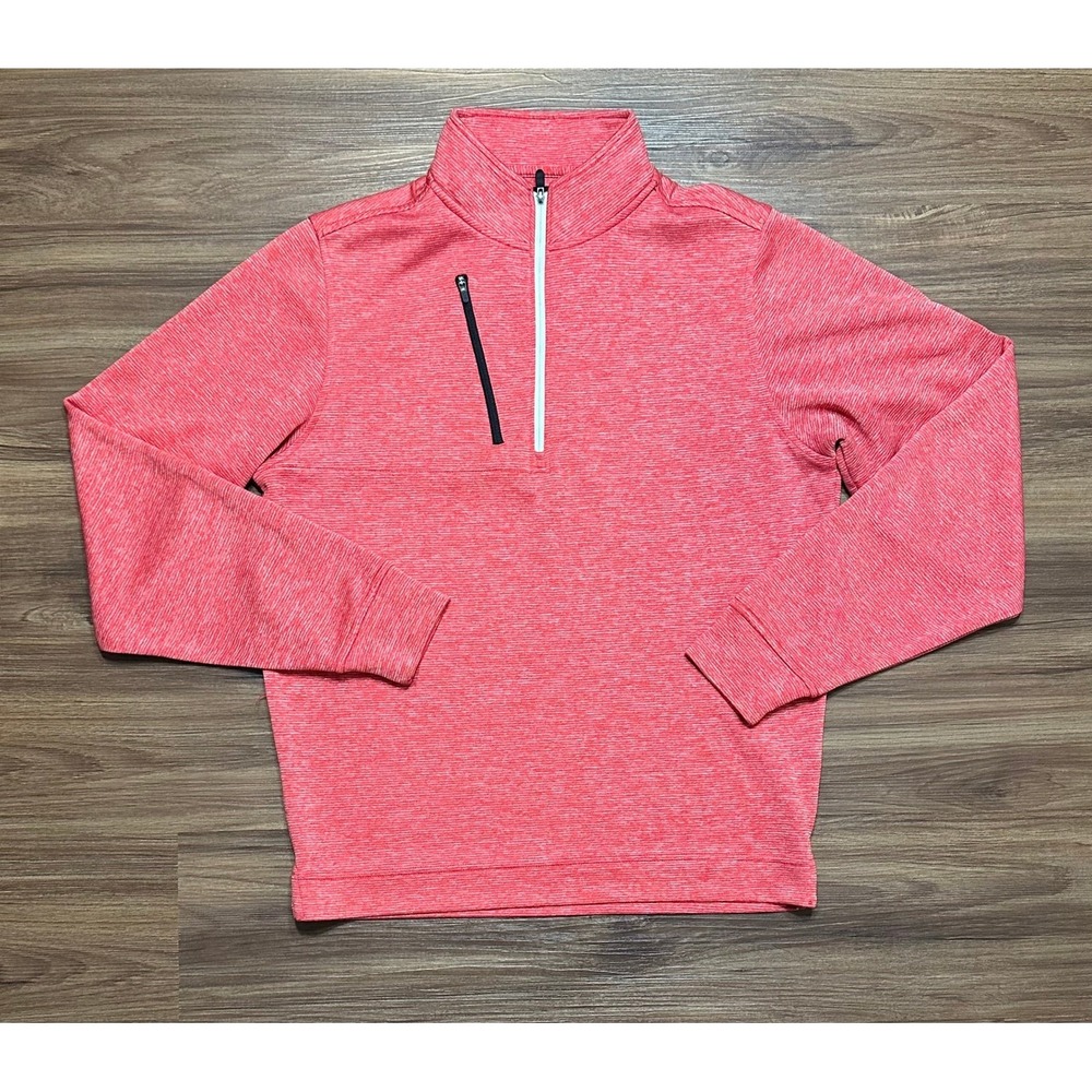 FootJoy Mens Red Heather Pinstripe Half Zip Golf Performance Pullover Sz S